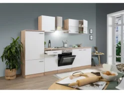 Respekta Küchenzeile KB270ESW 270 cm Weiß-Eiche Sägerau Nachbildung