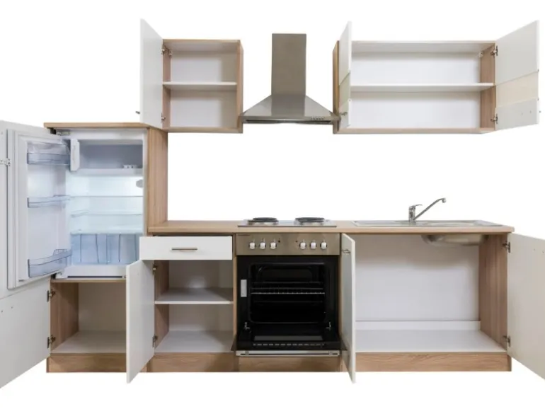 Respekta Küchenzeile KB270ESW 270 cm Weiß-Eiche Sägerau Nachbildung