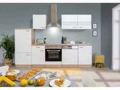 Respekta Küchenzeile KB280ESWC Weiß-Eiche Sägerau