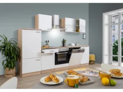 Respekta Küchenzeile KB280ESWC Weiß-Eiche Sägerau