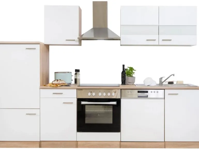 Respekta Küchenzeile KB280ESWC Weiß-Eiche Sägerau