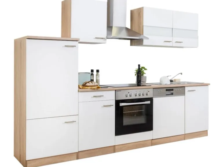 Respekta Küchenzeile KB280ESWC Weiß-Eiche Sägerau