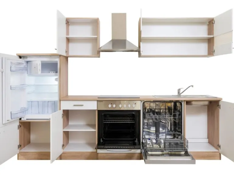 Respekta Küchenzeile KB280ESWC Weiß-Eiche Sägerau