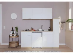 Respekta Küchenzeile KB180ESW 180 cm Weiß-Eiche Sonoma Sägerau Nachbildung