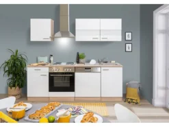 Respekta Küchenzeile KB220ESW 220 cm Weiß-Eiche Sägerau Nachbildung