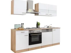 Respekta Küchenzeile KB220ESW 220 cm Weiß-Eiche Sägerau Nachbildung