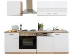 Respekta Küchenzeile KB220ESW 220 cm Weiß-Eiche Sägerau Nachbildung