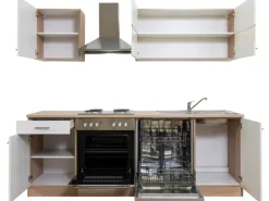 Respekta Küchenzeile KB220ESW 220 cm Weiß-Eiche Sägerau Nachbildung