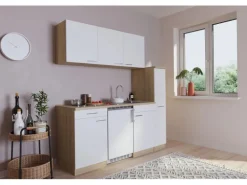 Respekta Küchenzeile KB180ESWC 180 cm Weiß-Eiche Sonoma Sägerau Nachbildung