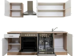 Respekta Küchenzeile KB220ESWC 220 cm Weiß-Eiche Sägerau Nachbildung Glänzend