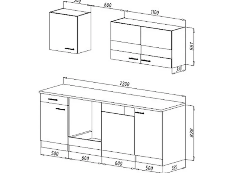 Respekta Küchenzeile KB220ESWC 220 cm Weiß-Eiche Sägerau Nachbildung Glänzend