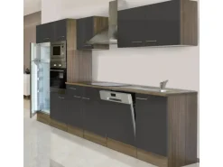 Respekta Küchenzeile KB340EYGMIGKE 340 cm Grau Seidengl.-Eiche York Nachbildung