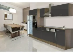 Respekta Küchenzeile KB340EYGMIGKE 340 cm Grau Seidengl.-Eiche York Nachbildung