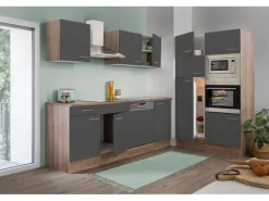 Respekta Küchenzeile KB340EYGMIGKE 340 cm Grau Seidengl.-Eiche York Nachbildung