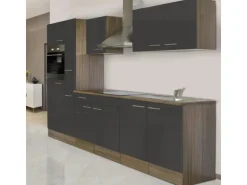 Respekta Küchenzeile KB300EYG 300 cm Grau Seidenglanz-Eiche York Nachbildung
