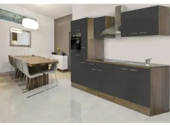 Respekta Küchenzeile KB300EYG 300 cm Grau Seidenglanz-Eiche York Nachbildung