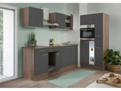 Respekta Küchenzeile KB300EYG 300 cm Grau Seidenglanz-Eiche York Nachbildung