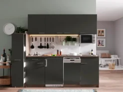 Respekta Küchenzeile KB225EYGMI 225 cm Grau-Eiche York Nachbildung