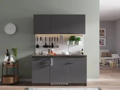 Respekta Küchenzeile KB150EYG 150 cm Grau-Eiche York Nachbildung