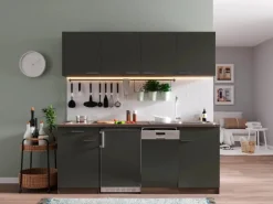 Respekta Küchenzeile KB195EYGC 195cm Grau-Eiche York Nachb. Glaskeramikkochfeld