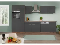 Respekta Küchenzeile KB310EYG 310 cm Grau Seidenglanz-Eiche York Nachbildung