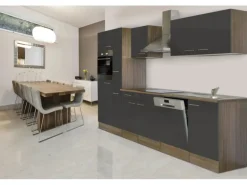 Respekta Küchenzeile KB310EYG 310 cm Grau Seidenglanz-Eiche York Nachbildung