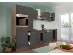 Respekta Küchenzeile KB310EYG 310 cm Grau Seidenglanz-Eiche York Nachbildung