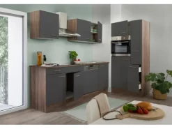 Respekta Küchenzeile KB310EYG 310 cm Grau Seidenglanz-Eiche York Nachbildung