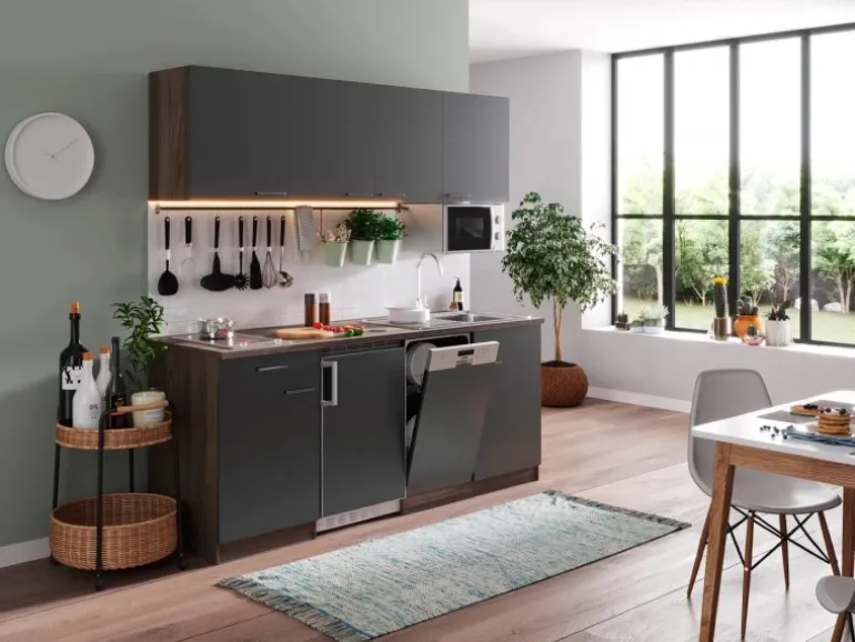 Respekta Küchenzeile KB195EYGMIC 195 cm Grau-Eiche York Nachbildung