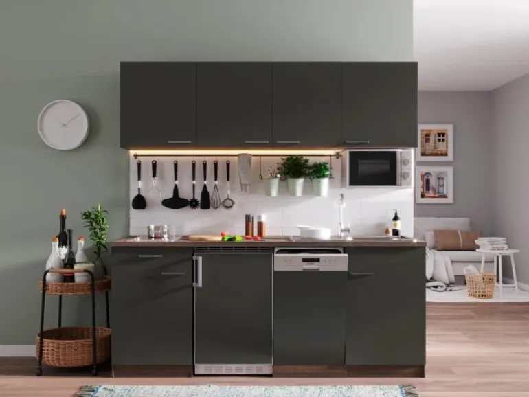 Respekta Küchenzeile KB195EYGMIC 195 cm Grau-Eiche York Nachbildung