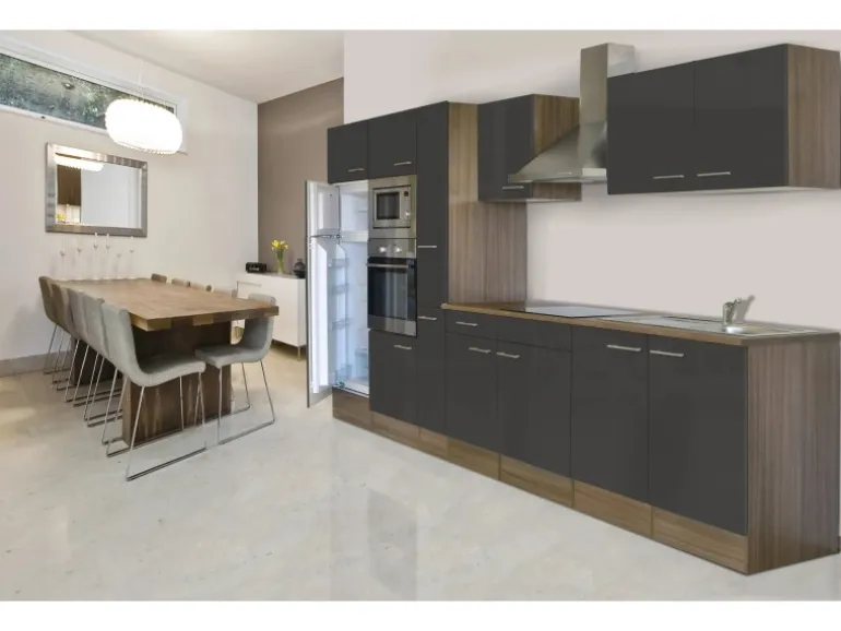 Respekta Küchenzeile KB360EYGMIGKE 360 cm Grau Seidengl.-Eiche York Nachbildung