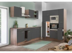 Respekta Küchenzeile KB360EYGMIGKE 360 cm Grau Seidengl.-Eiche York Nachbildung