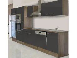 Respekta Küchenzeile KB370EYGMIGKE 370 cm Grau Seidengl.-Eiche York Nachbildung