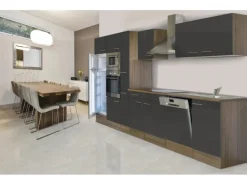 Respekta Küchenzeile KB370EYGMIGKE 370 cm Grau Seidengl.-Eiche York Nachbildung
