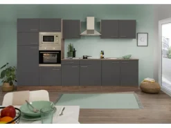 Respekta Küchenzeile KB330EYGMIGKE 330 cm Grau Seidengl.-Eiche York Nachbildung