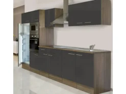 Respekta Küchenzeile KB330EYGMIGKE 330 cm Grau Seidengl.-Eiche York Nachbildung