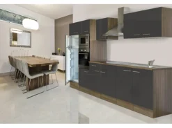 Respekta Küchenzeile KB330EYGMIGKE 330 cm Grau Seidengl.-Eiche York Nachbildung