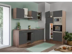 Respekta Küchenzeile KB330EYGMIGKE 330 cm Grau Seidengl.-Eiche York Nachbildung