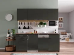 Respekta Küchenzeile KB195EYGMI 195 cm Grau-Eiche York Nachbildung