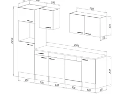 Respekta Küchenzeile KB280EYG 280 cm Grau Seidenglanz-Eiche York Nachbildung