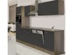 Respekta Küchenzeile KB280EYG 280 cm Grau Seidenglanz-Eiche York Nachbildung
