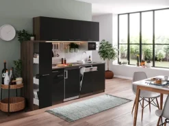 Respekta Küchenzeile KB225EYSMIC 225 cm Schwarz-Eiche York Nachbildung