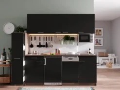 Respekta Küchenzeile KB225EYSMIC 225 cm Schwarz-Eiche York Nachbildung