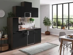 Respekta Küchenzeile KB180EYSMIC 180 cm Schwarz-Eiche York Nachbildung