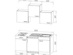 Respekta Küchenzeile KB150EYSC 150 cm Schwarz-Eiche York Nachbildung