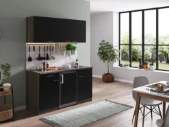 Respekta Küchenzeile KB150EYSC 150 cm Schwarz-Eiche York Nachbildung