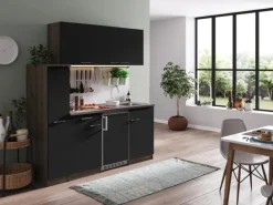 Respekta Küchenzeile KB180EYSC 180 cm Schwarz-Eiche York Nachbildung