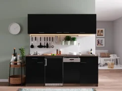 Respekta Küchenzeile KB195EYS 195 cm Schwarz-Eiche York Nachbildung