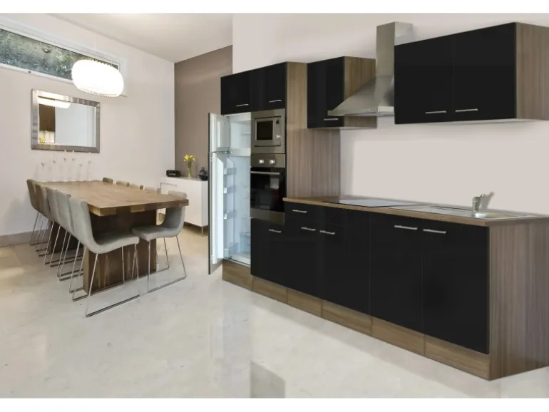 Respekta Küchenzeile KB330EYSMIGKE 330 cm Schwarz-Eiche York Nachbildung