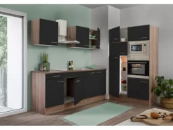 Respekta Küchenzeile KB330EYSMIGKE 330 cm Schwarz-Eiche York Nachbildung